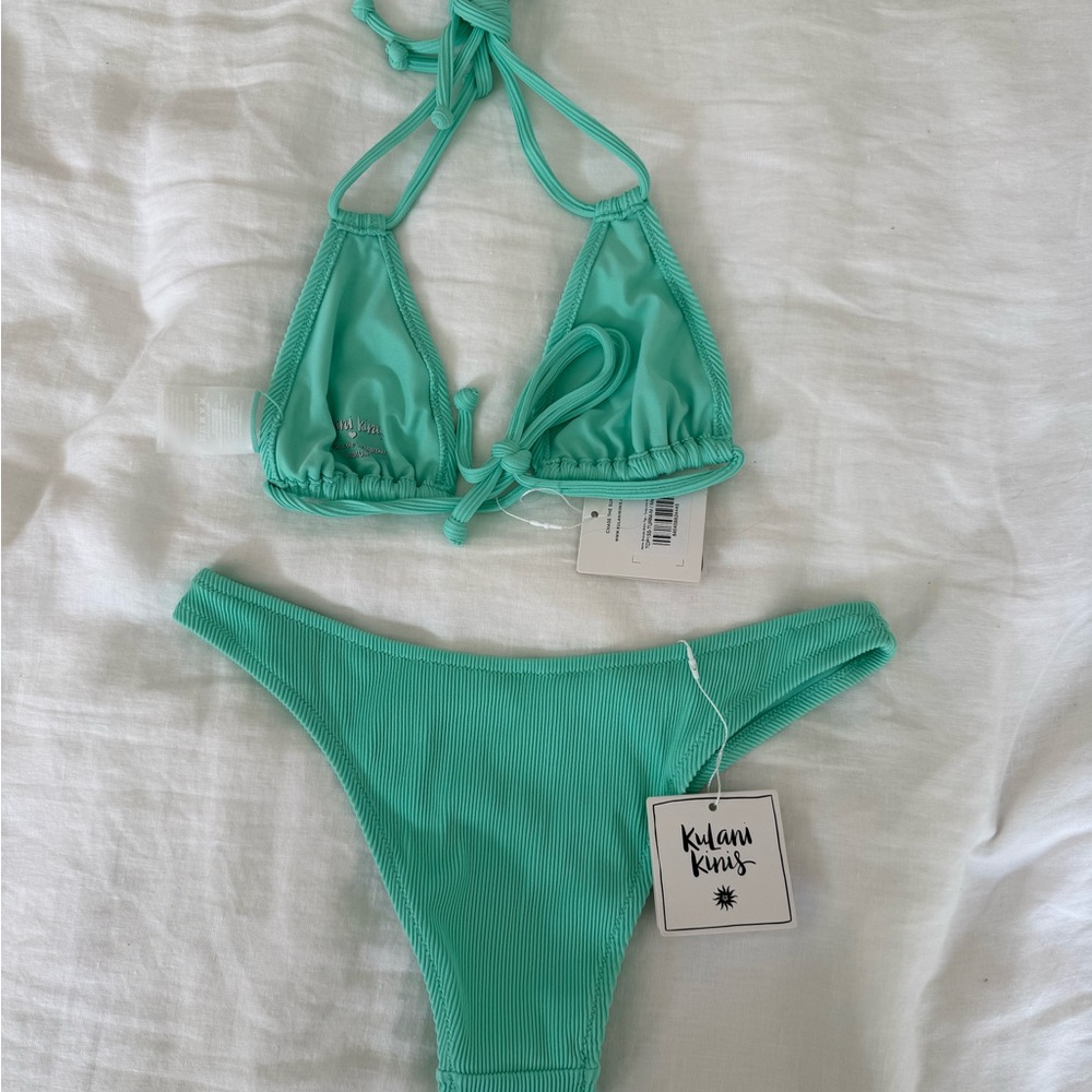 BRAND NEW Kulani Kinis Turquoise Mint Ribbed Bikini Set - Picture 3 of 5
